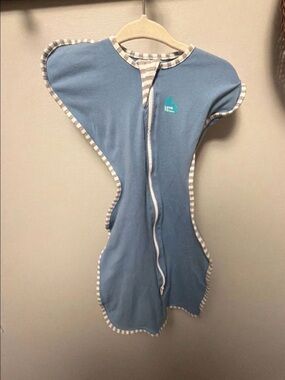 Love to Dream Blue Infant Swaddle Sleep Sack with Striped Trim size small